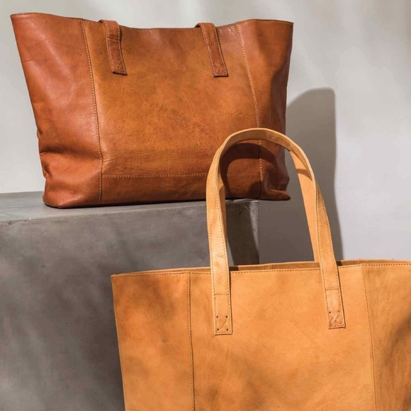 NOONDAY COLLECTION Genuine Goat Leather Tote in Tobacco with Blue Lining - Picture 3 of 13